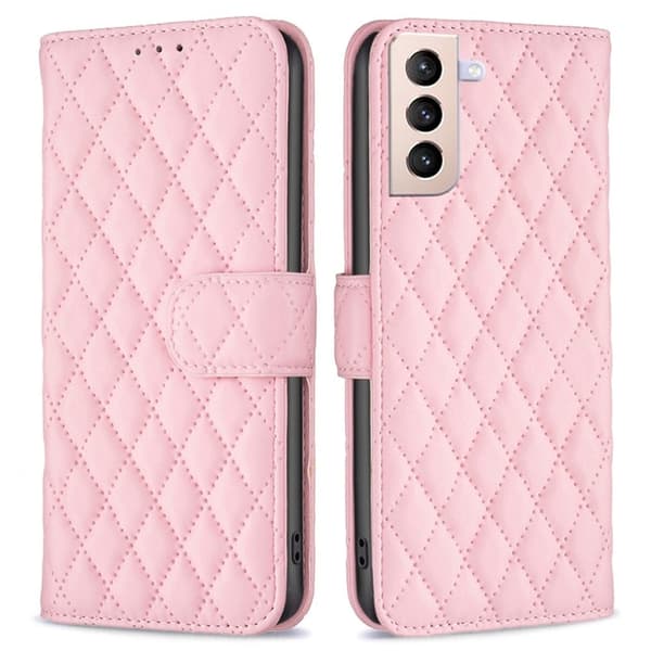 Rhombus mat Samsung Galaxy S21 Plus 5G flip etui - Lyserød Pink