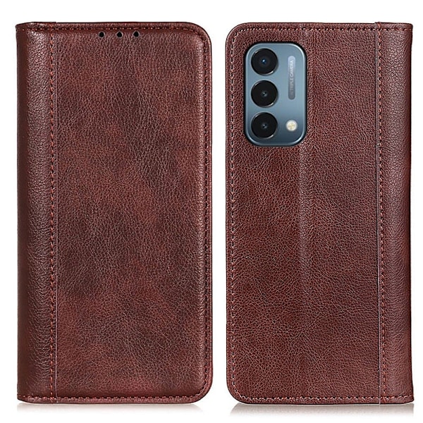 Äkta läder OnePlus Nord N200 5G fodral med magnetisk stängning Brun