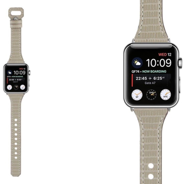 Apple Watch 42mm - 44mm bambusstruktureret urrem i ægte læder - Grå Silver grey