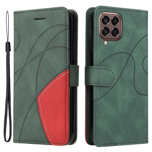 Texturerat läder Samsung Galaxy M33 5G fodral med handledsband - Grön Grön