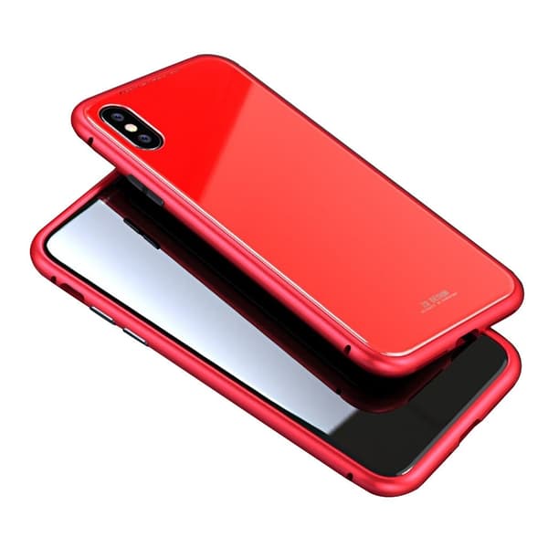 LUPHIE iPhone X magnetisk rammeetui i hærdet glas - Rød Red
