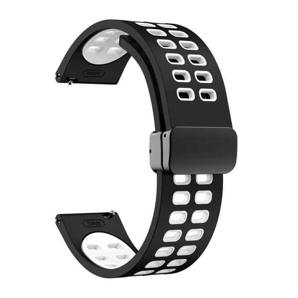 20 mm universal silikonerem i to farver med sort spænde - Sort / Hvid Black