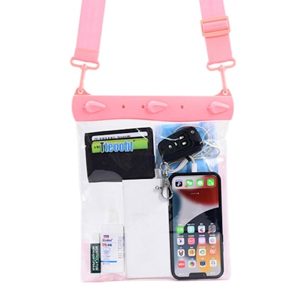 Universal large capacity waterproof clear pouch with strap - Pink Pink