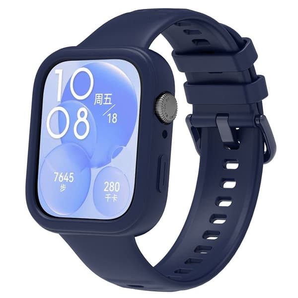 Huawei Watch Fit 3 Silicone Band Wrist Strap with Watch Case - Navy Blue Blue
