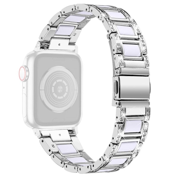 Apple Watch Series 8 (41 mm) urrem i rustfrit stål med rhinestone - Sølv / Hvid Silver grey