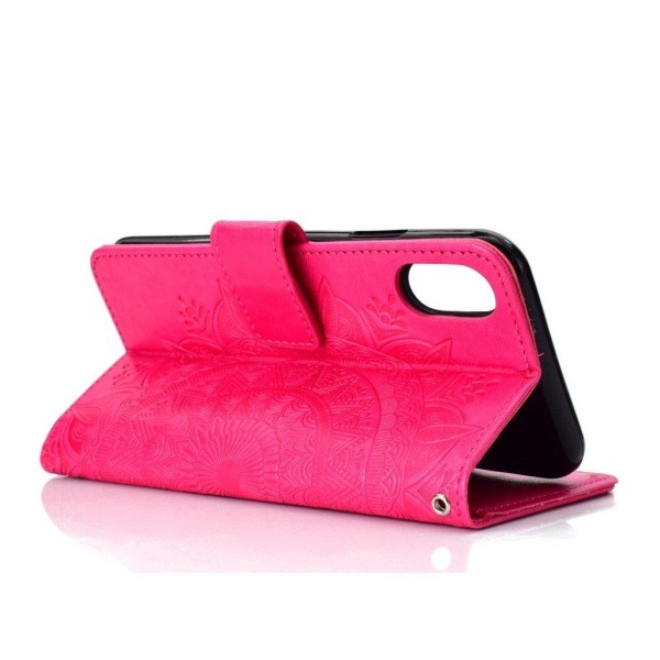 iPhone Xs Max flip cover i læder med Mandala-mønster - Rose Pink