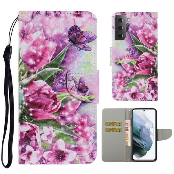 Wonderland Samsung Galaxy S21 FE Flippetui - Blomst og Sommerfugl Multicolor