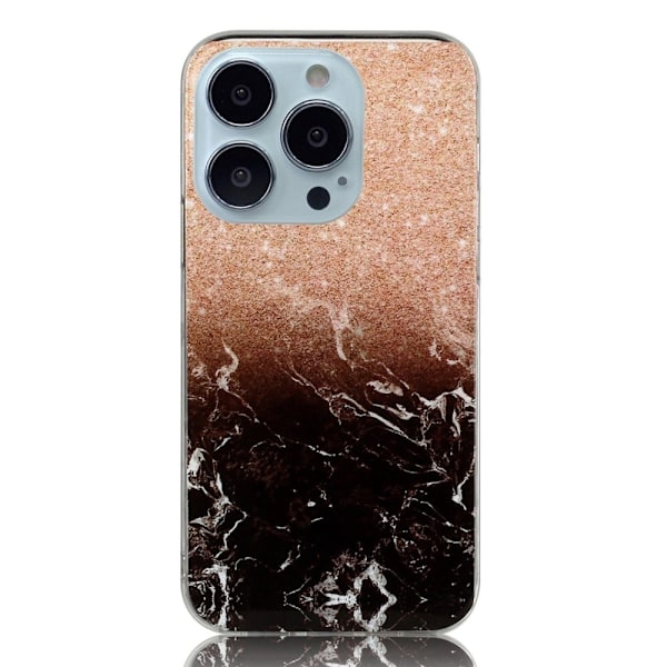 Marble iPhone 14 Pro Max Suojakotelo - Rose Gold Musta Marble Multicolor