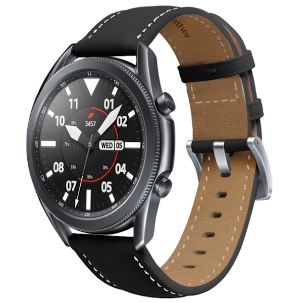 Samsung Galaxy Watch 3 (45mm) fine stitch ægte læder rem - sort Black