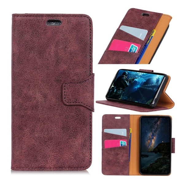 iPhone Xr Vintage Tyylinen Haljais Synteetti Nahkainen Lompakko Suojakotelo - Viinin Punainen Red