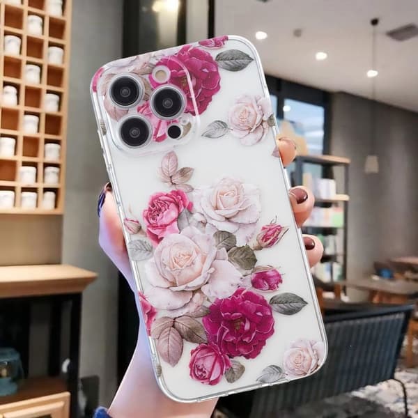 iPhone 16 Pro Max Fodral Mönsterutskrift Flexibelt telefonskydd Klar kant - Pion Rosa