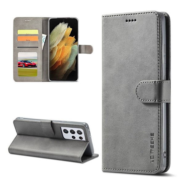 LC.Imeeke läder Samsung Galaxy S21 Ultra 5G fodral - Silver/Grå Silvergrå