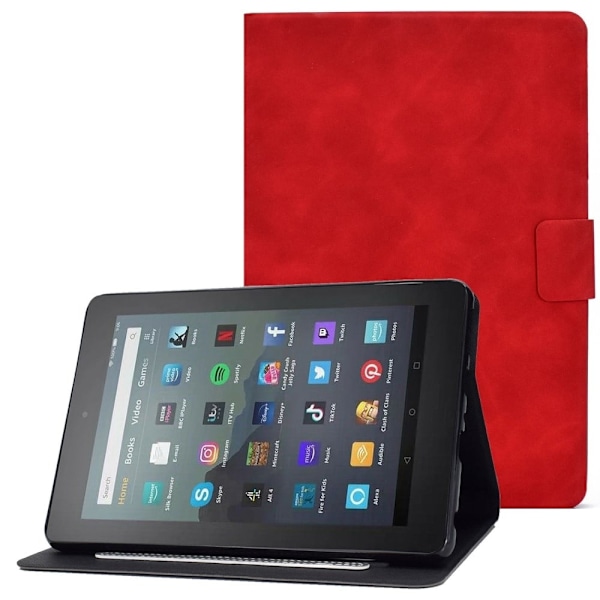 Nahkakotelo jalustalla Amazon Fire 7 (2022) - Punainen Red