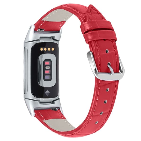 Fitbit Charge 5 urrem i ægte læder med krokodillestruktur - Rød Red