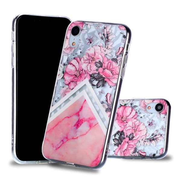 Marmormotiv iPhone Xr skal - Rosa Blomma Och Marmor multifärg