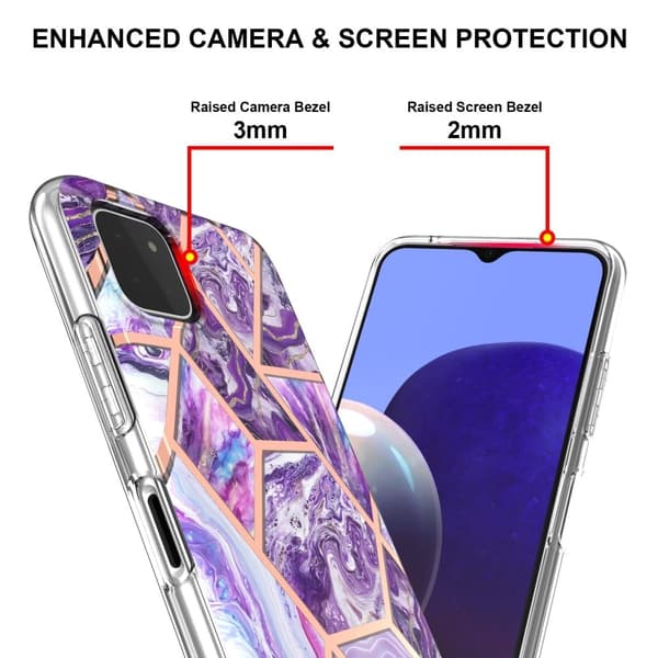Marble Samsung Galaxy A22 5G Etui - Mørkelilla Purple