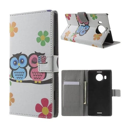 Moberg Microsoft Lumia 950 Xl Lær Etui - To Ugler & Blomster Multicolor