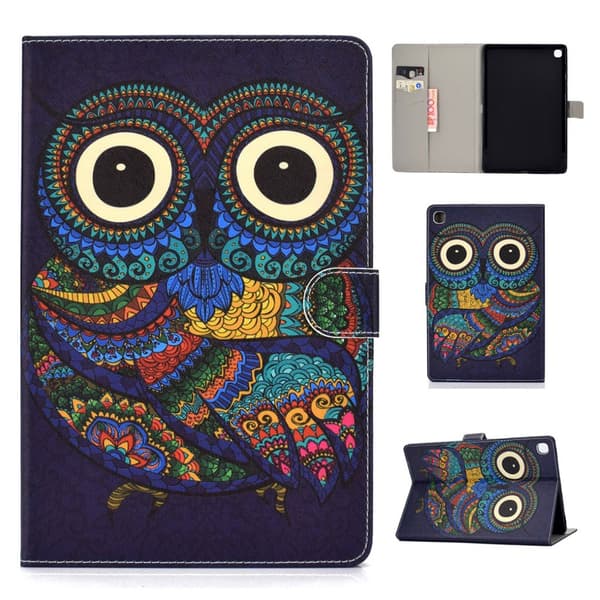 Samsung Galaxy Tab A 10.1 (2019) mønster læder etui - Ugle Black