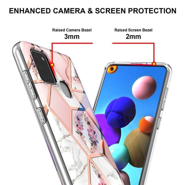 Marble Samsung Galaxy A21s Suojakotelo - Pinkki Marble / Flower Multicolor