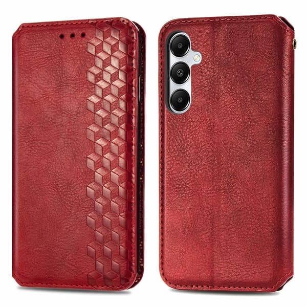 Samsung Galaxy A35 læderetui med stilfuldt rombe aftryk - Rød Red