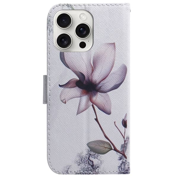 iPhone 16 Pro Max Etui med pung Pattern Print Leather Phone Cover - Pink Blomst Pink