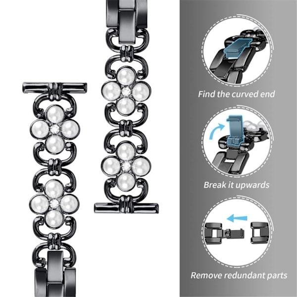 Samsung Galaxy Watch 5 / 5 Pro / (42mm) rhinestone blomsterformet urrem - Sort Black