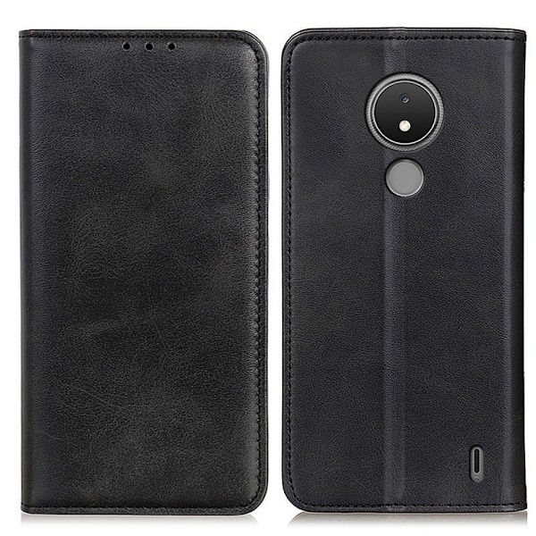 Nokia C21 flip etui i ægte læder med pung – Sort Black