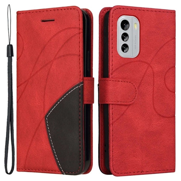 Kaksivärinen nahkainen läppäkotelo Nokia G60 - Punainen Red