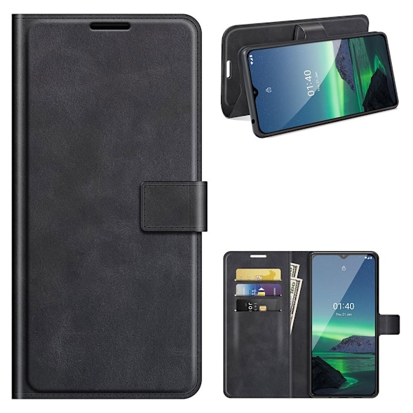 Wallet-style Læder Etui til Nokia 1.4 - Sort Black