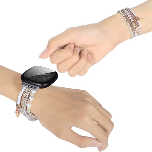 Fitbit Sense 2 / Versa 4 klockarmband med dekorativa pärlor och agat - Vit Vit