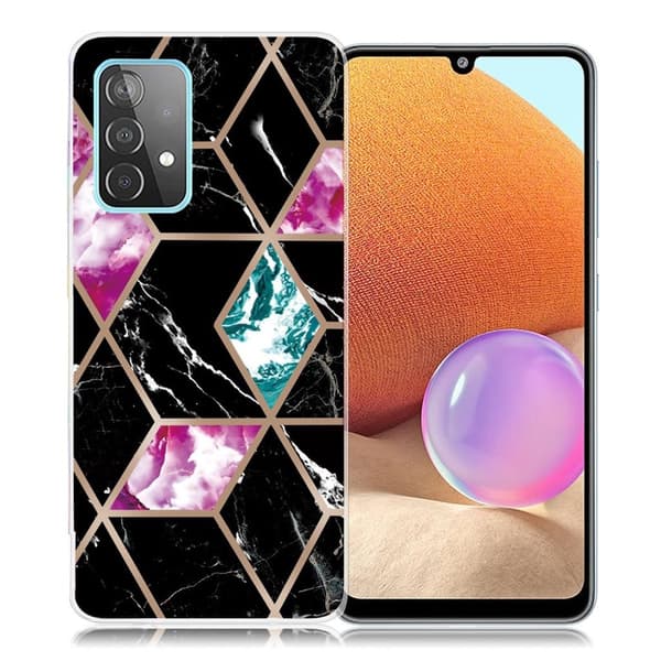 Marble design Samsung Galaxy A32 cover - Flise Af Sort / Cyan / Rose Multicolor