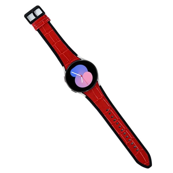 Samsung Galaxy Watch 5 / 4 / 3 læder- og silikoneurrem - Krokodille Tekstur Rød / Sort Red