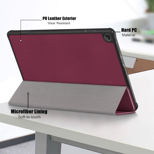 Tri-fold Leather Stand Case for Lenovo Tab M10 (Gen 3) - Wine Re Röd
