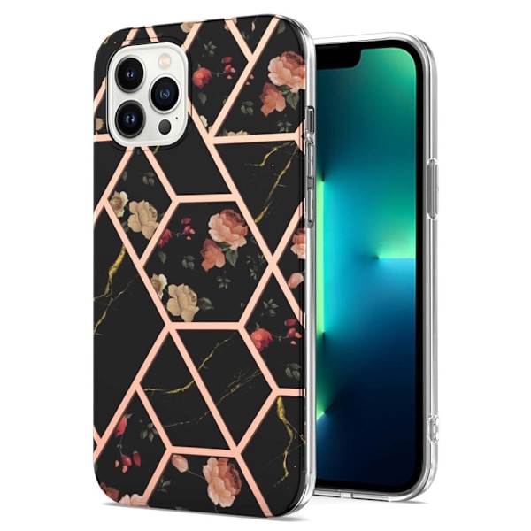 Marble design iPhone 14 Pro Max cover - Sorte Blomster Black