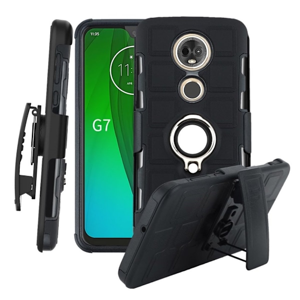 Motorola Moto G7 geometrisk mønster hybrid etui - Sort Black