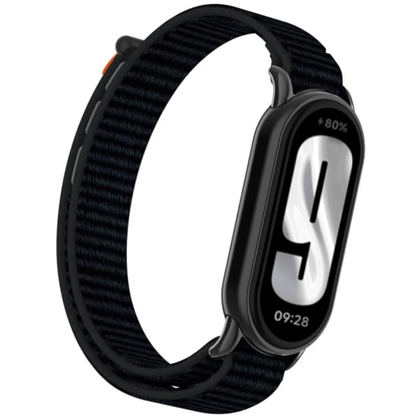 Xiaomi Mi Band 9 / Smart Band 8 Urrem Nylon Loop Justerbar Armbånd - Dyb Sort Black