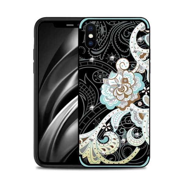 iPhone Xs Max NXE blom mönstrat silikonplast mobilskal med strass dekor - Blå Blomma Blå