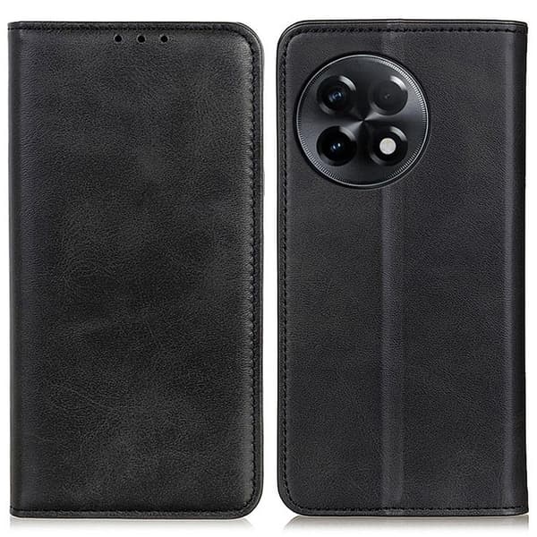 Flip Etui med Pung i Ægte Læder til OnePlus 11R / Ace 2 - Sort Black