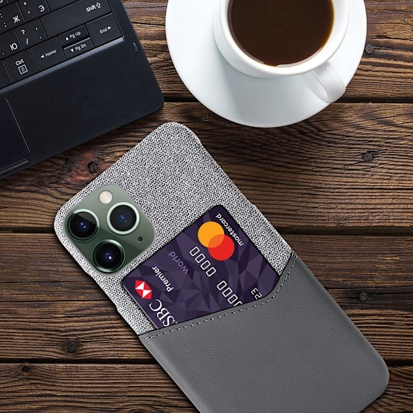 iPhone 14 Pro 6,1 tommer Smartphone Cover Card Slot Cloth Texture Vegansk Læder Coated Hard Bumpresistent Phone Case - Grå Silver grey