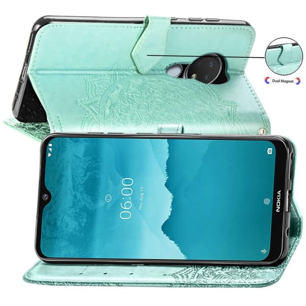 Mandala Nokia 6.2 / Nokia 7.2 etui i lær - Cyan Green