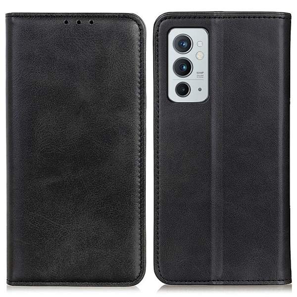 Flip Etui med Pung i ægte Læder til OnePlus 9RT 5G - Sort Black