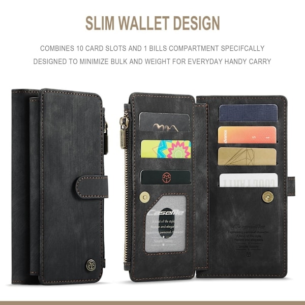 CaseMe Samsung Galaxy S22 Plus etui med lynlås og pung - Sort Black