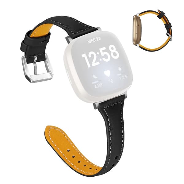 Fitbit Sense / Versa 3 genuine leather watch band - Black Svart