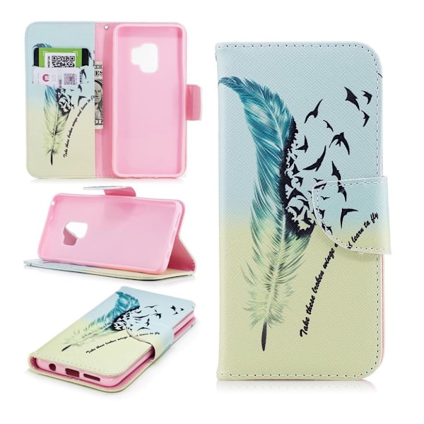 Samsung Galaxy S9 Printet Mønster PU læder flip etui - Fjer og Fugl Multicolor
