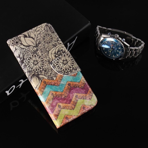 iPhone Xr mønstret læder flip cover - Retro Blomster Multicolor