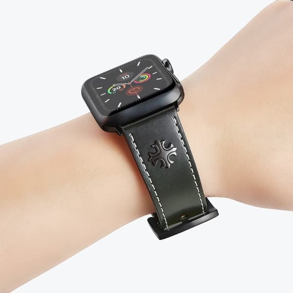 Apple Watch Series 5 / 4 44mm ægte cross style læderurrem - Grøn Green