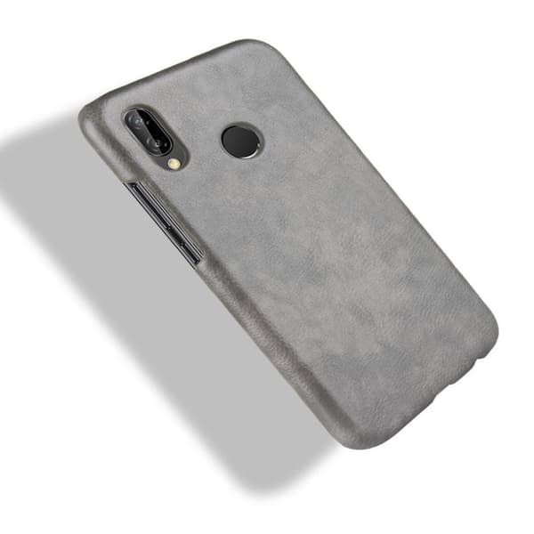 Huawei P20 Lite beskyttelsesetui i kunstlæder med Litchi overfalde - Grå Silver grey