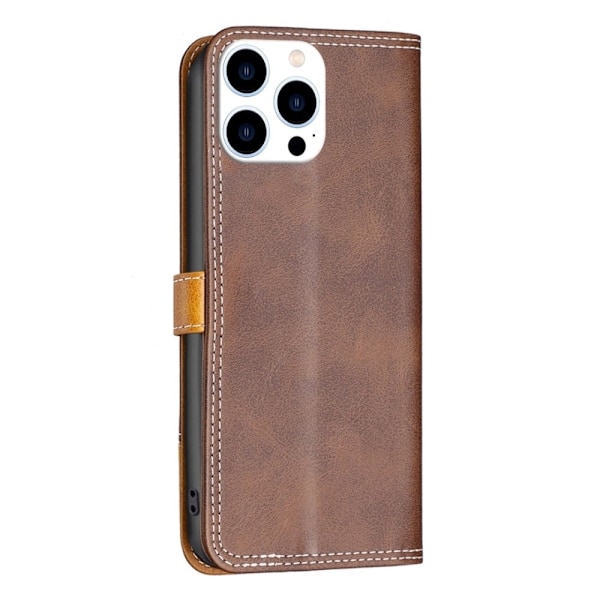 BINFEN tvåfärgat läder iPhone 14 Pro fodral - Brun Brun