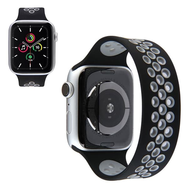 Apple Watch Series 6 / 5 40mm dobbeltfarvet silikoneurrem - Sort / Grå / Størrelse: M Black