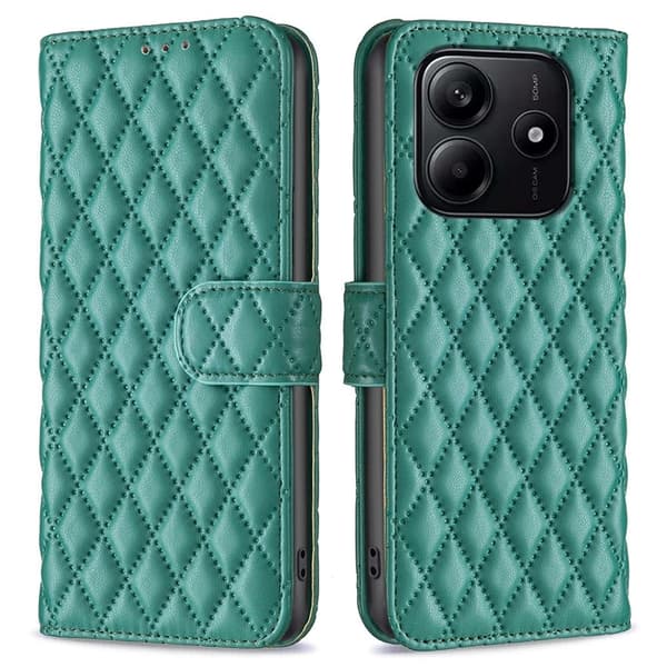 Rhombus mat Xiaomi Redmi Note 14 5G flip etui - Grøn Green
